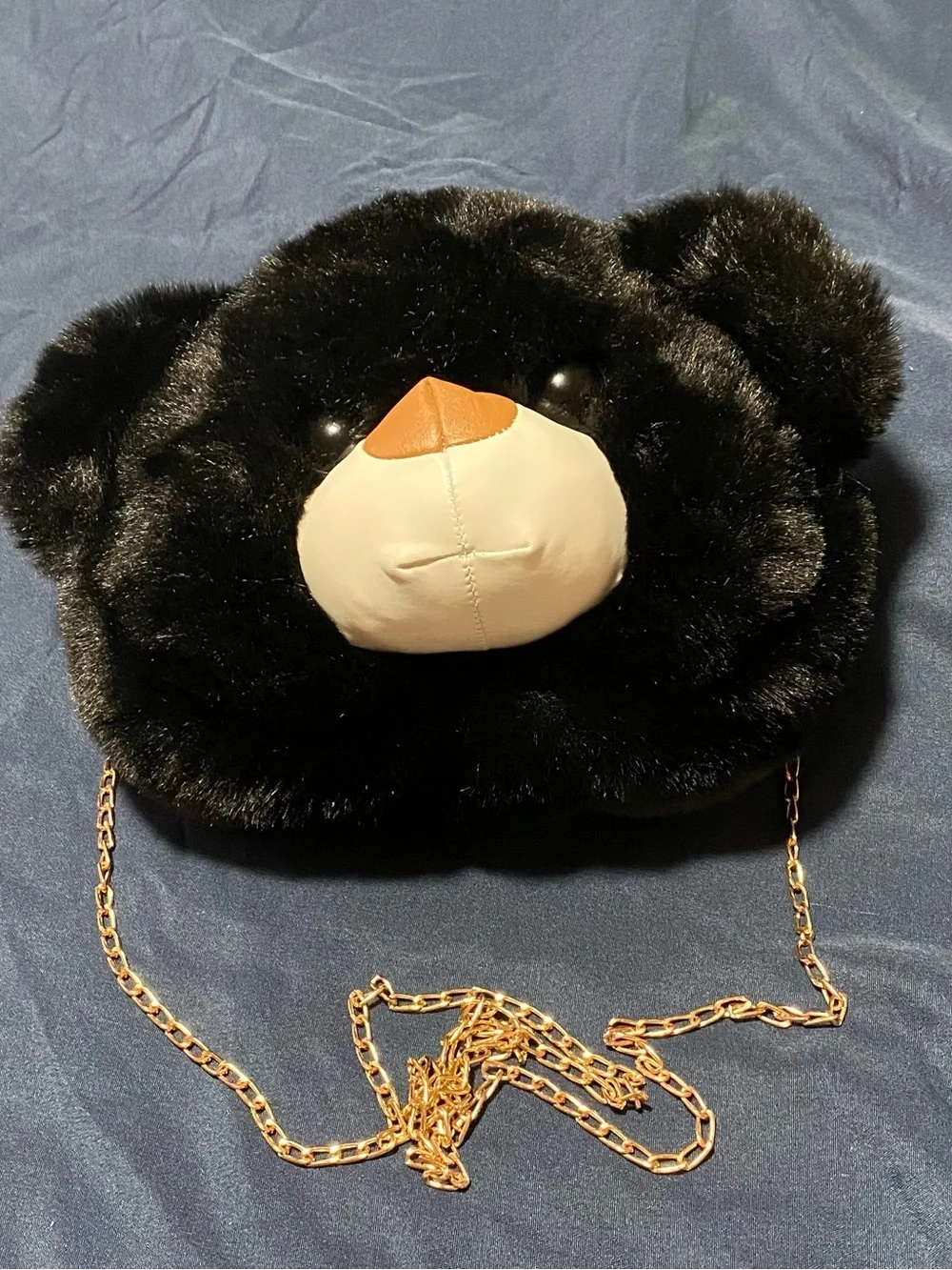 Kids Plush Black Bear Crossbody Bag with Gold Chain